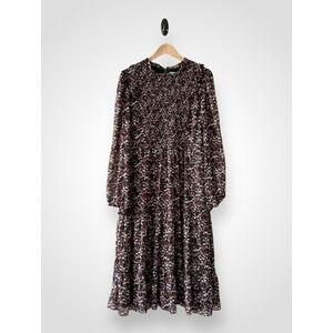 Draper James Women's Size Large Green Multicolor Floral Smocked Tiered Dress NWT